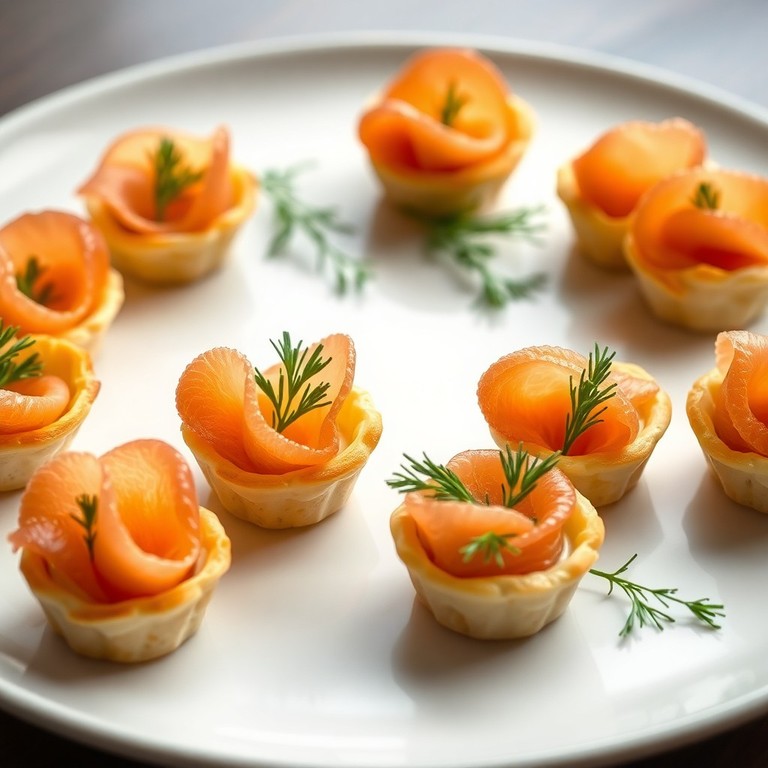 Mini bouchées de pâte désère aux herbes et saumon fumé