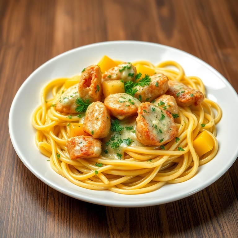 Классические спагети с курицей и сливочным соусом