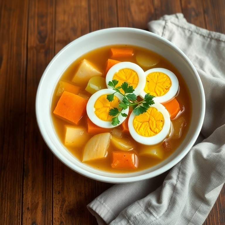 Soupe réconfortante aux œufs durs et légumes