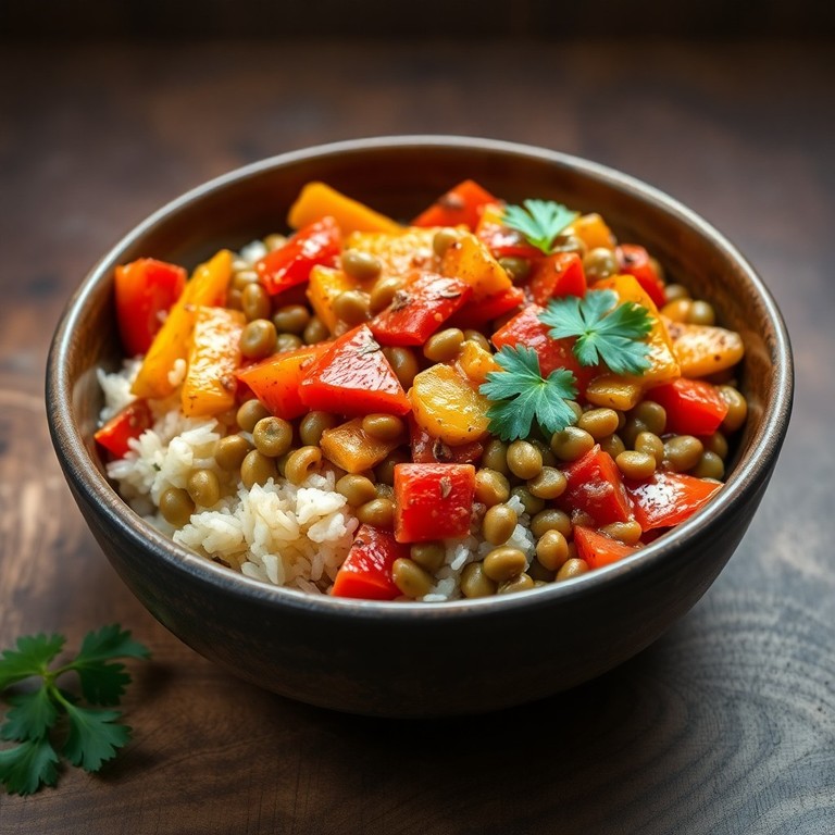 Riz aux lentilles et légumes sautés