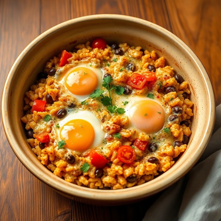 Arroz de Forno com Ovos e Feijão