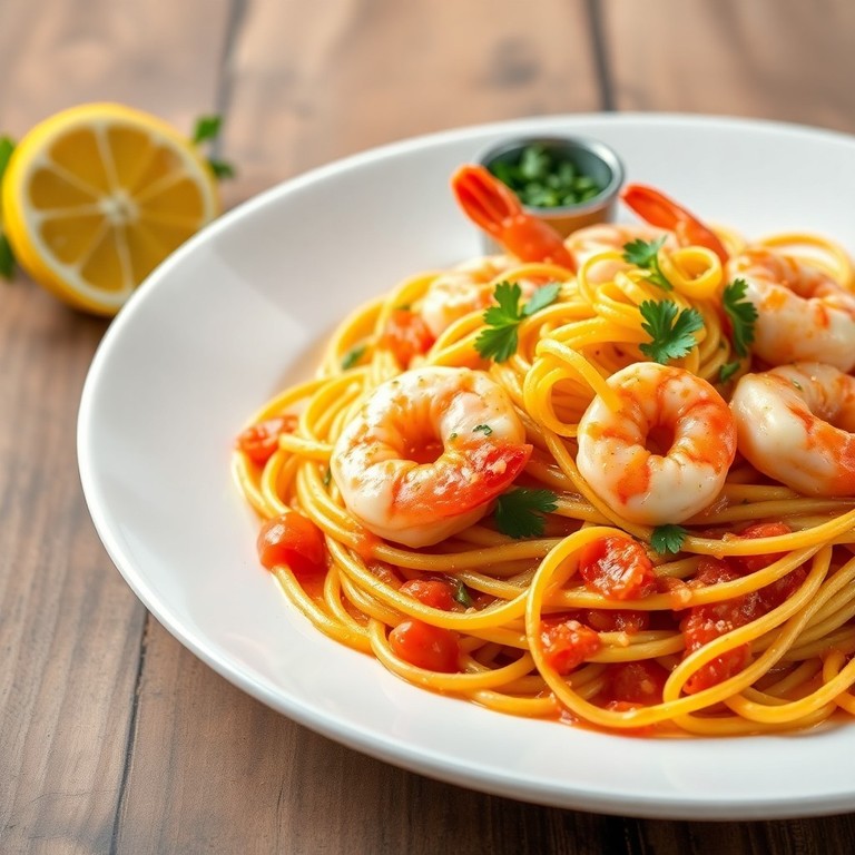 Espaguete ao Camarão com Molho de Tomate e Limão