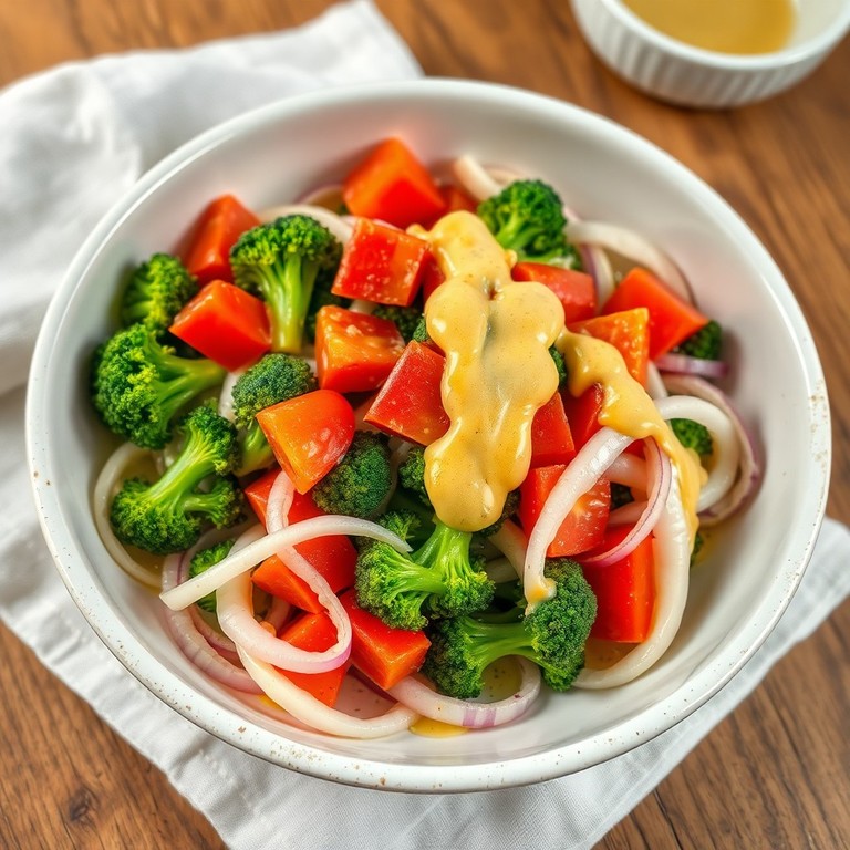 Salada Quente de Brócolis, Repolho e Tomate com Molho de Mostarda