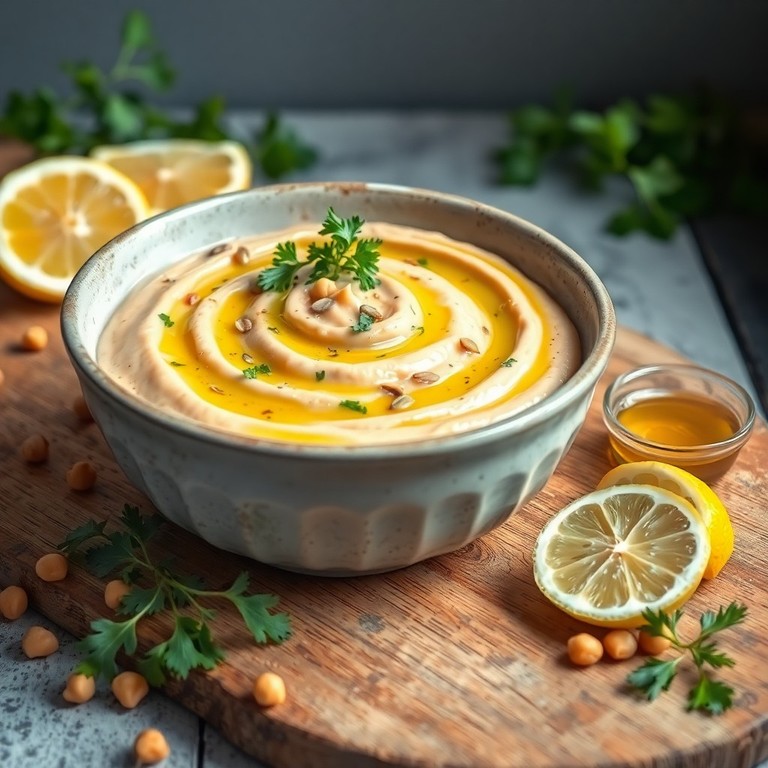 Räuchertofu-Kichererbsen-Püree mit Kreuzkümmel und Zitronenöl