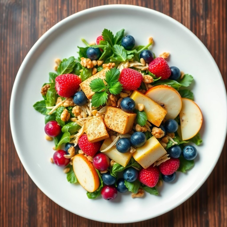 Geraspelter Räuchertofu-Salat mit Nüssen und Früchten