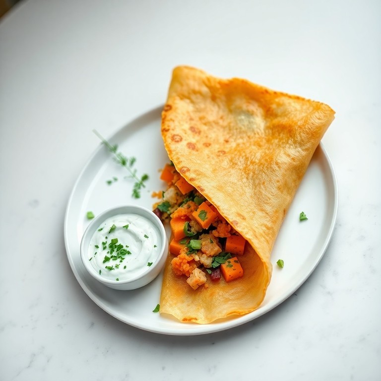 Gewürzter Tofu-Crêpe mit Kräuterdip