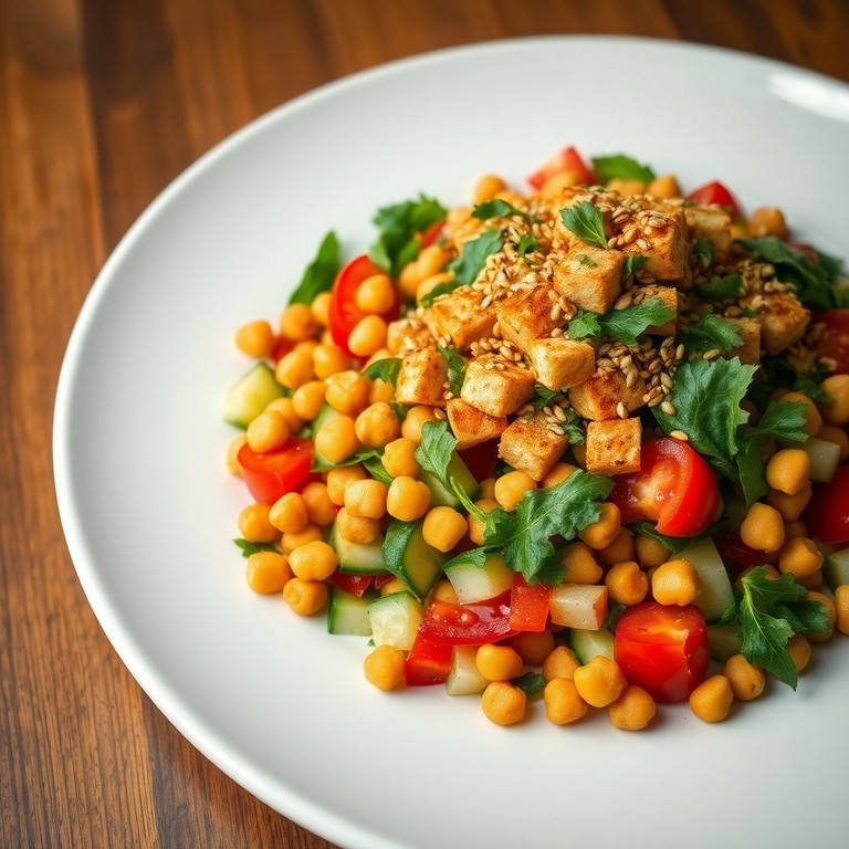 Kräuter-Räuchertofu-Salat mit knusprigem Kichererbsen-Belag