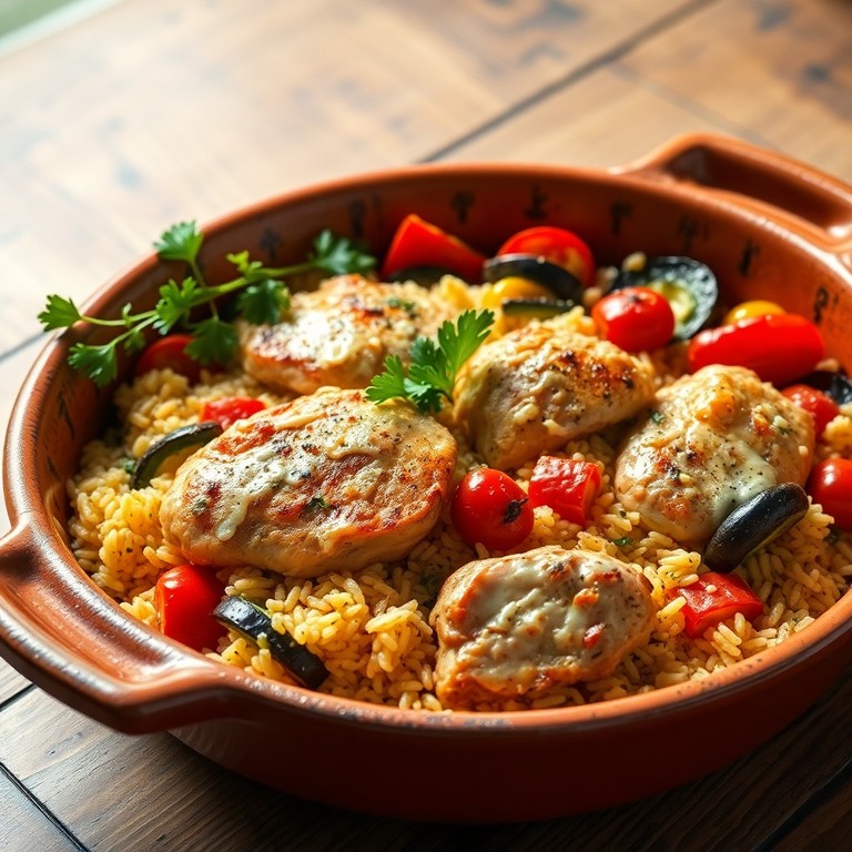 Arroz de Forno com Legumes e Frango ao Estilo Mediterrâneo