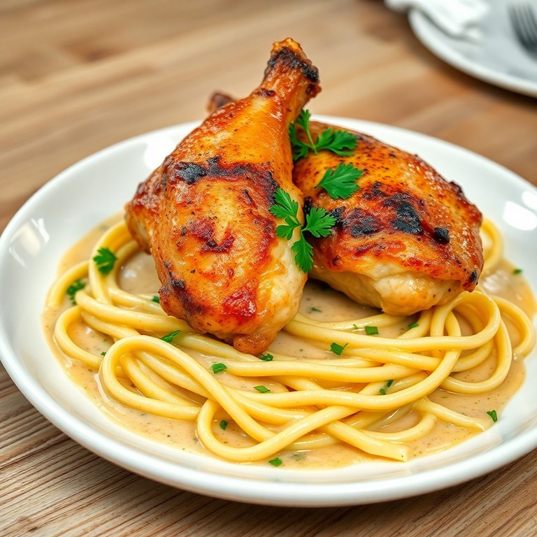 Poulet à la vésuvienne avec pâtes crémeuses