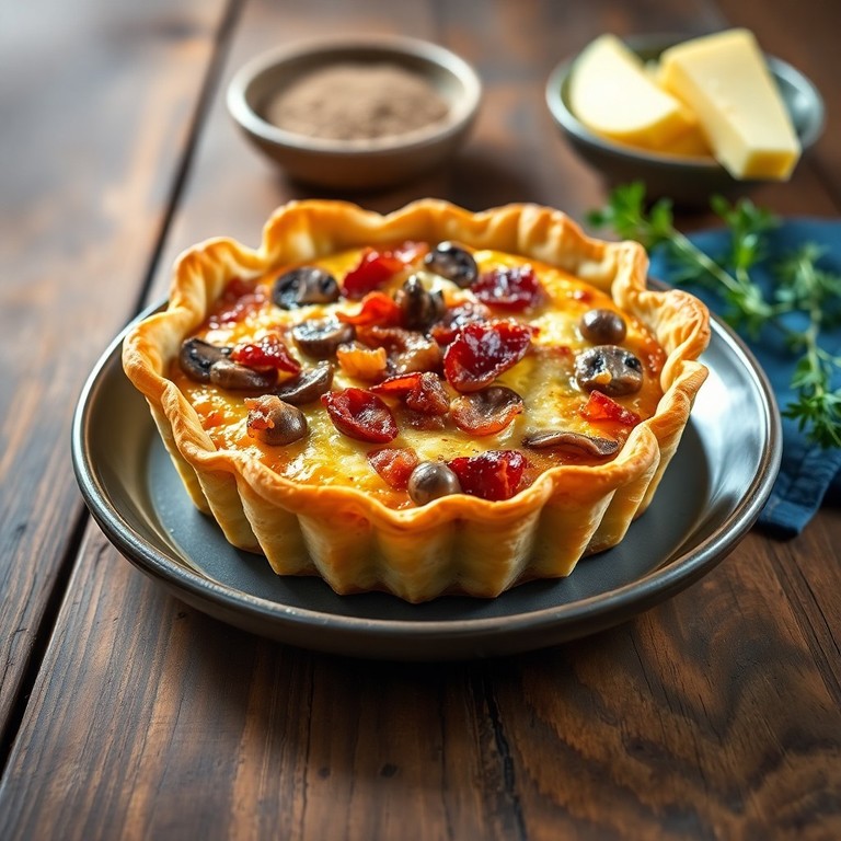 Quiche de Champiñones y Bacon con Base de Hojaldre y Ricotta