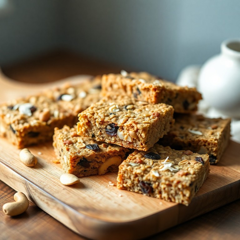 Barras de avena y castañas de caju con coco