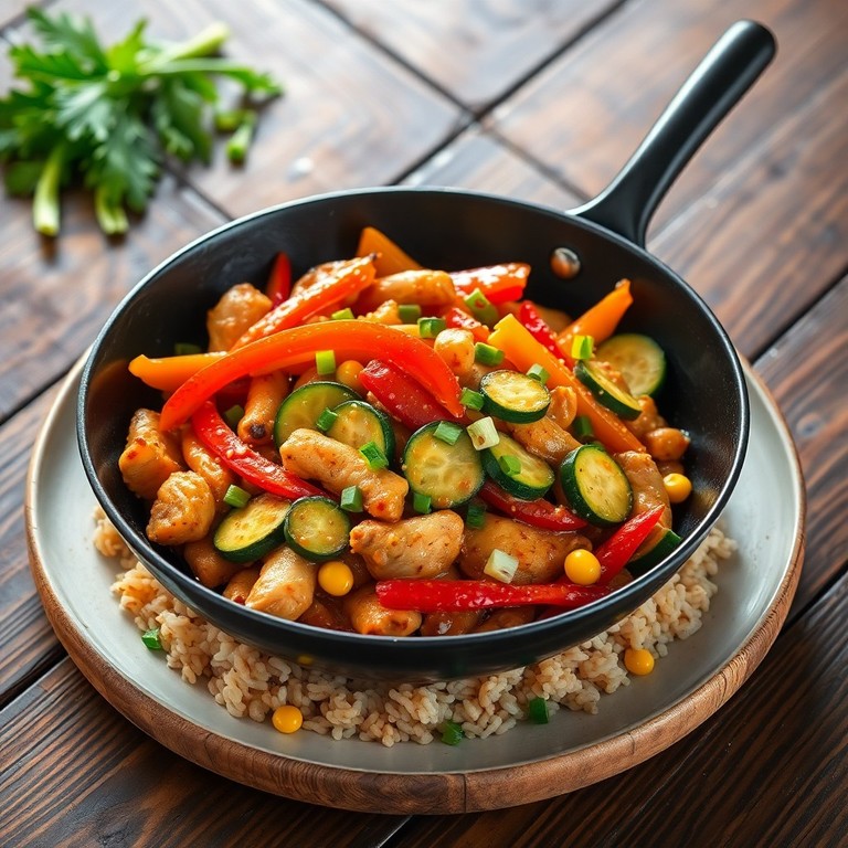 Stir-fry de Frango com Legumes, Milho e Arroz Integral