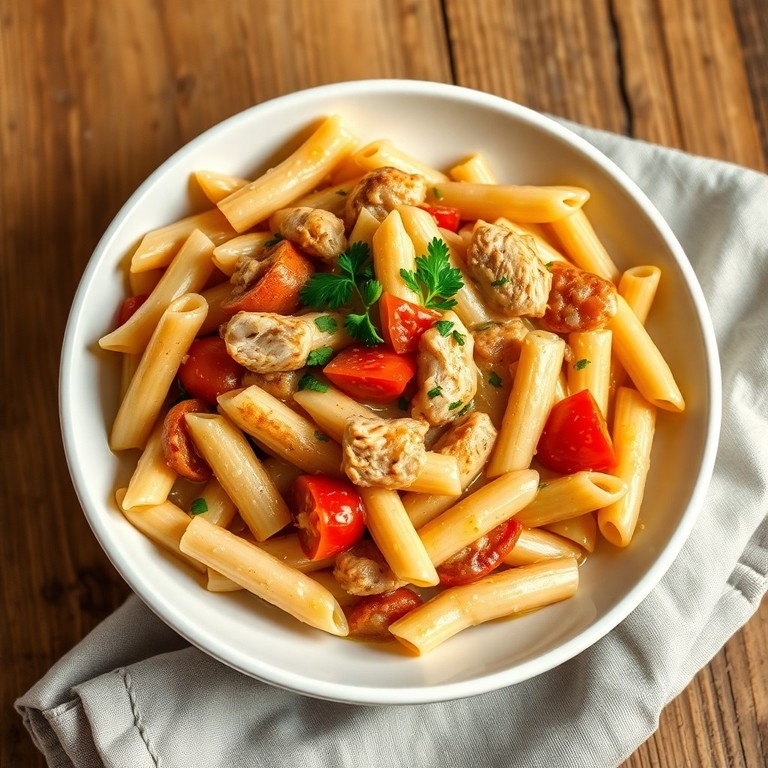 Macarrão ao Molho Cremoso de Frango e Cebola