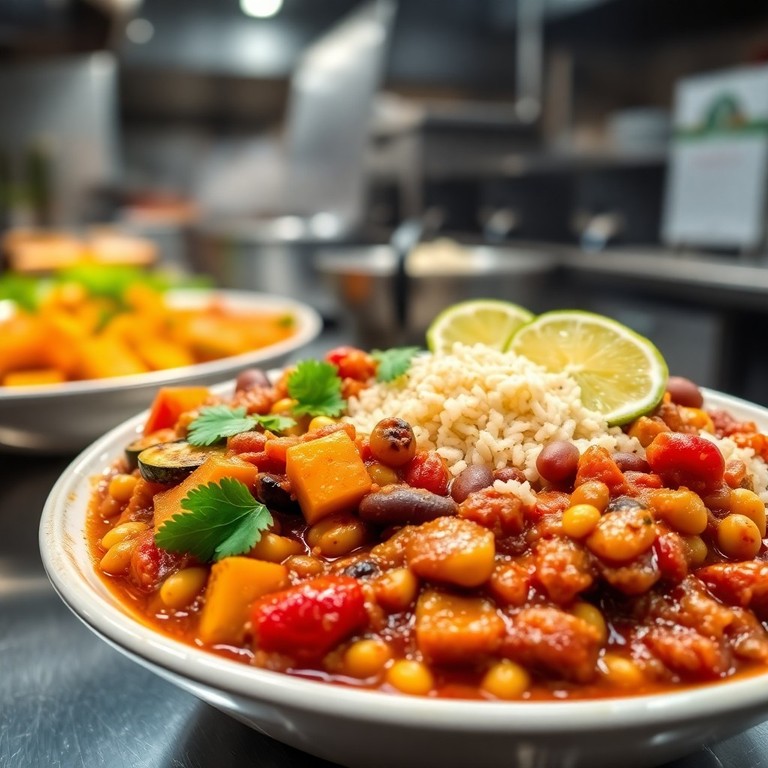 Chili Végétarien Géant aux Légumes d’Été Grillés avec Boulgour (70 Couverts)