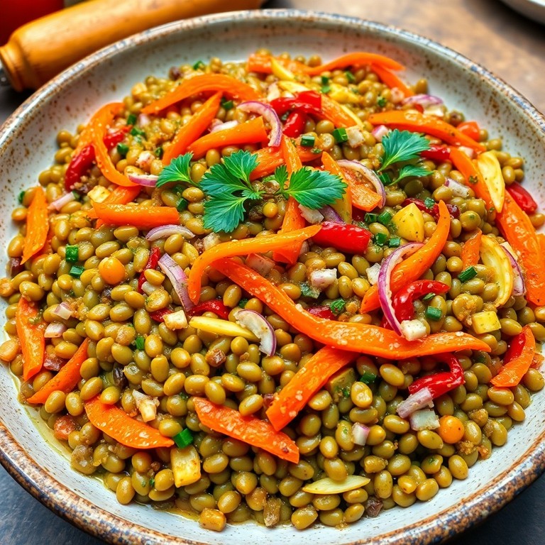 Salade tiède de lentilles aux légumes vapeur et herbes aromatiques
