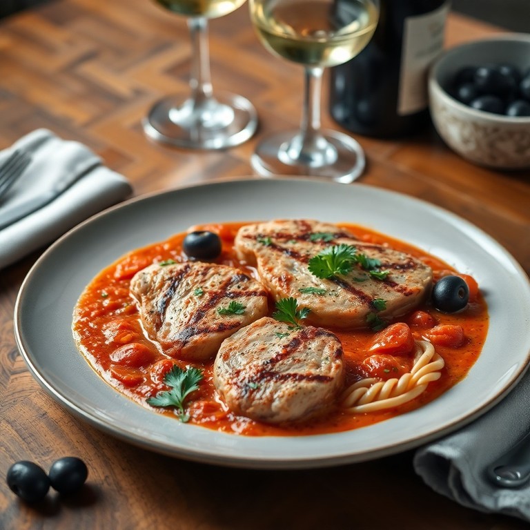 Mediterrane Schweine-Medaillons mit Tomaten und Oliven