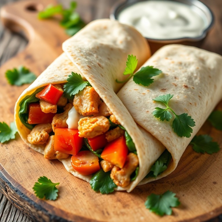 Burritos aux champignons, poulet et légumes verts