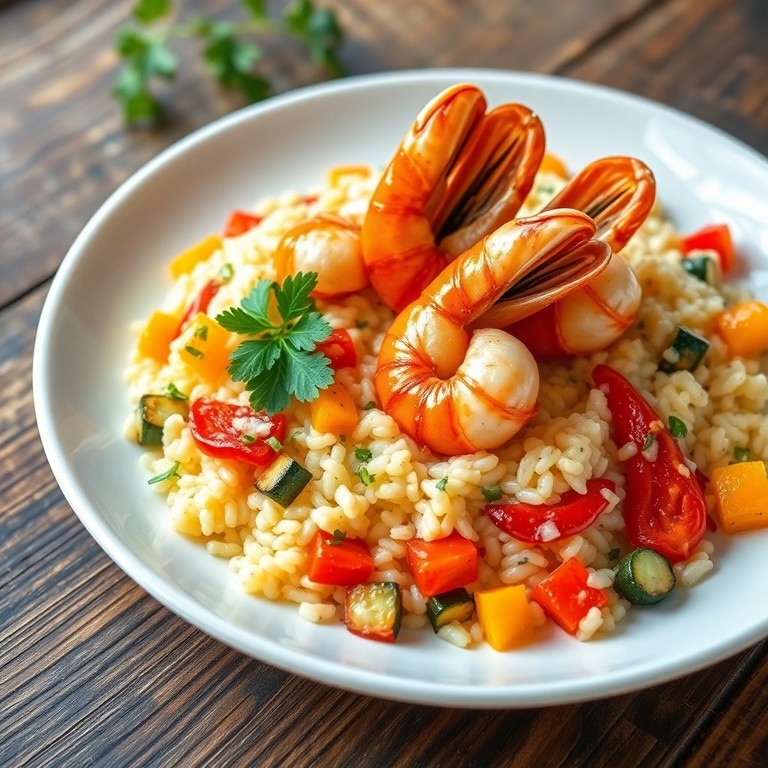 Risotto aux gambas et légumes grillés