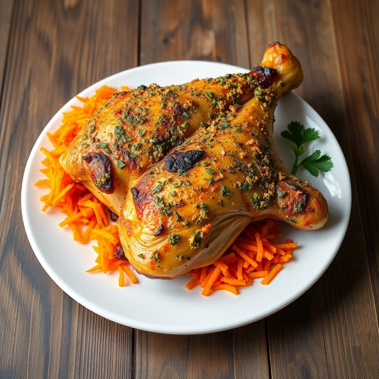 Frango Assado com Crosta de Ervas e Cenoura Ralada