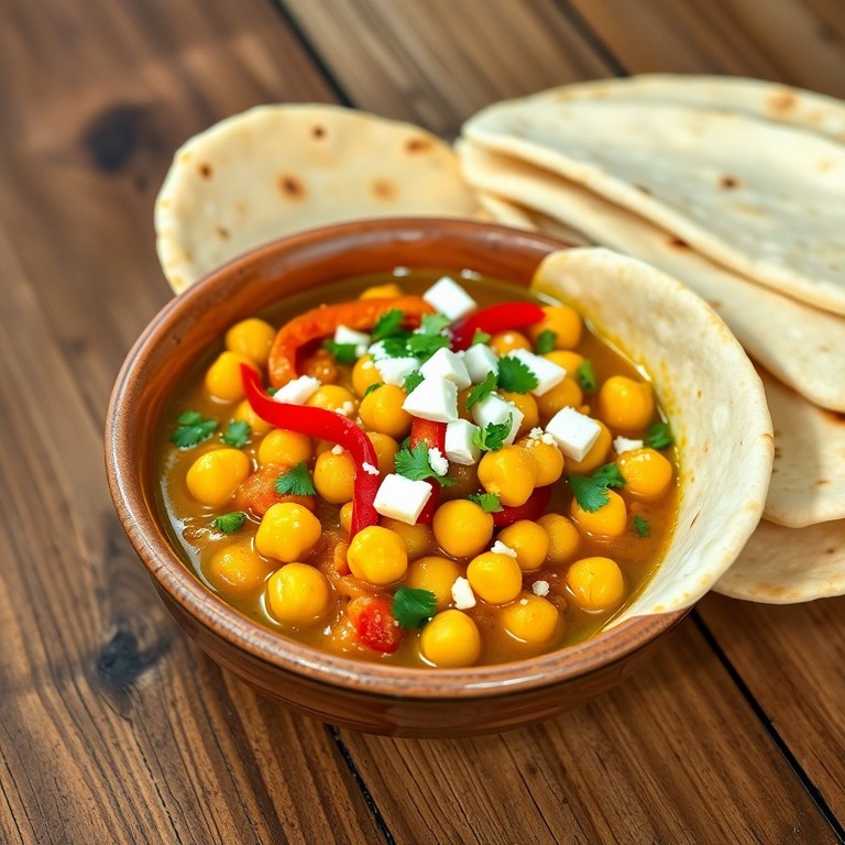 Curry de garbanzos y morrones con cebolla