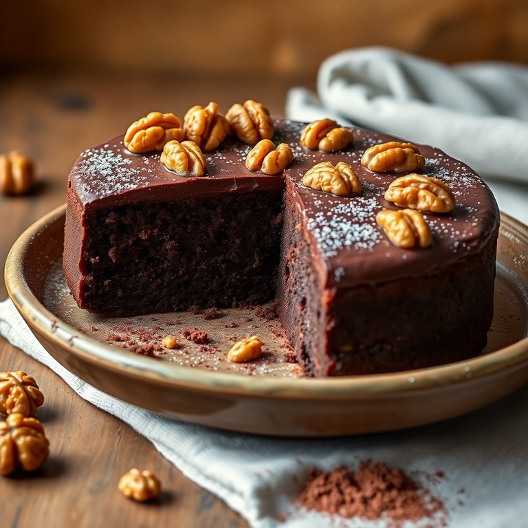 Bolo de Chocolate Vegano com Nozes Caramelizadas