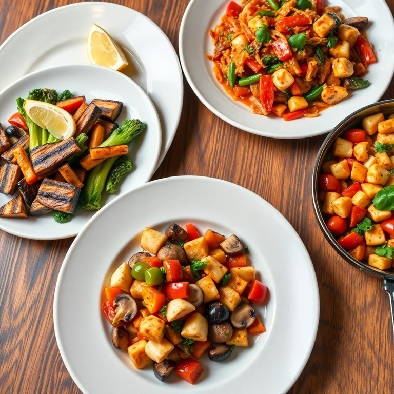 Global Vegetable Trio Dinner: Mediterranean Grilled Veggie Platter, Asian Stir-Fried Medley, and Italian Roasted Vegetable Ratatouille
