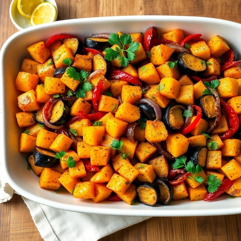 Vegetarische Zoete Aardappel en Aubergine Traybake