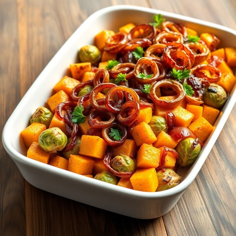 Vegetarische spruitjes en zoete aardappel traybake