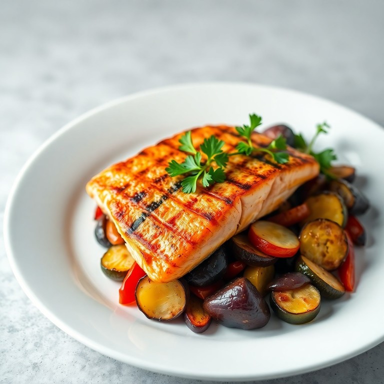 Saumon Grillé aux Légumes Rôtis