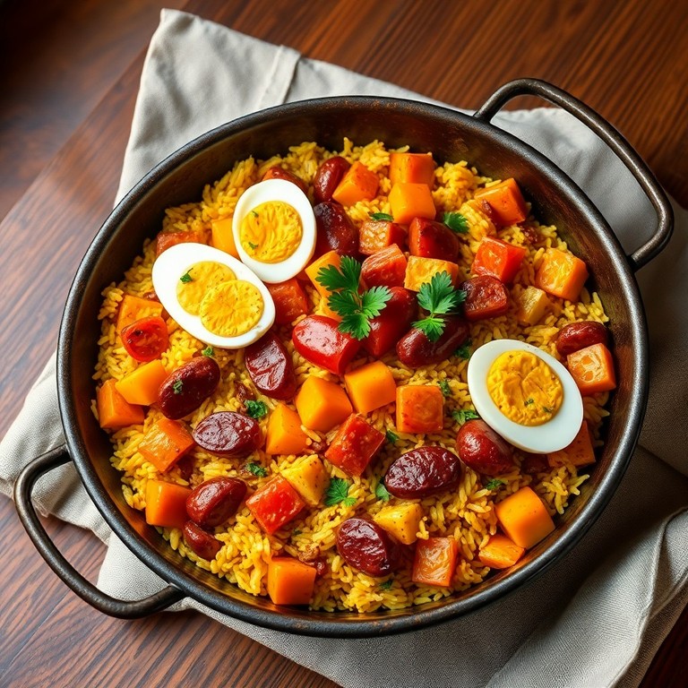 Paella Brasileira de Linguiça Defumada e Palmito