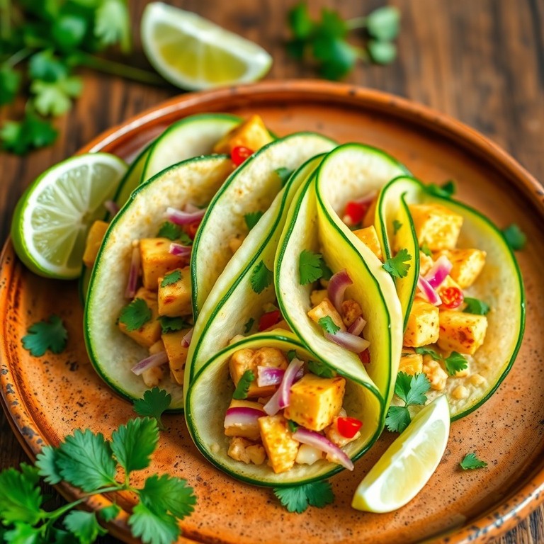 Tacos de Pepino com Recheio de Tofu Temperado