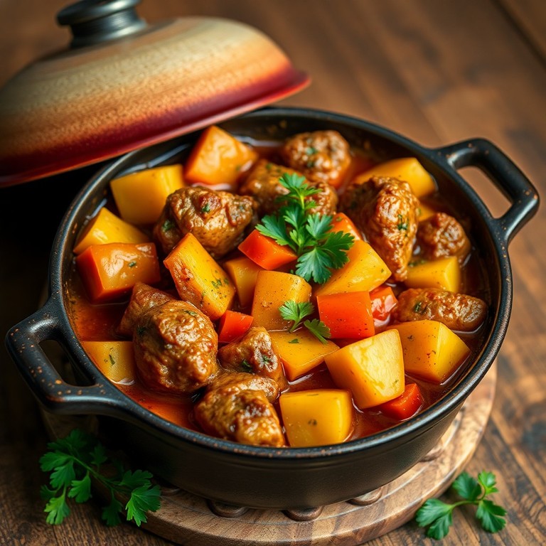 Свинина с картофелем и тушеным кабачком в казане