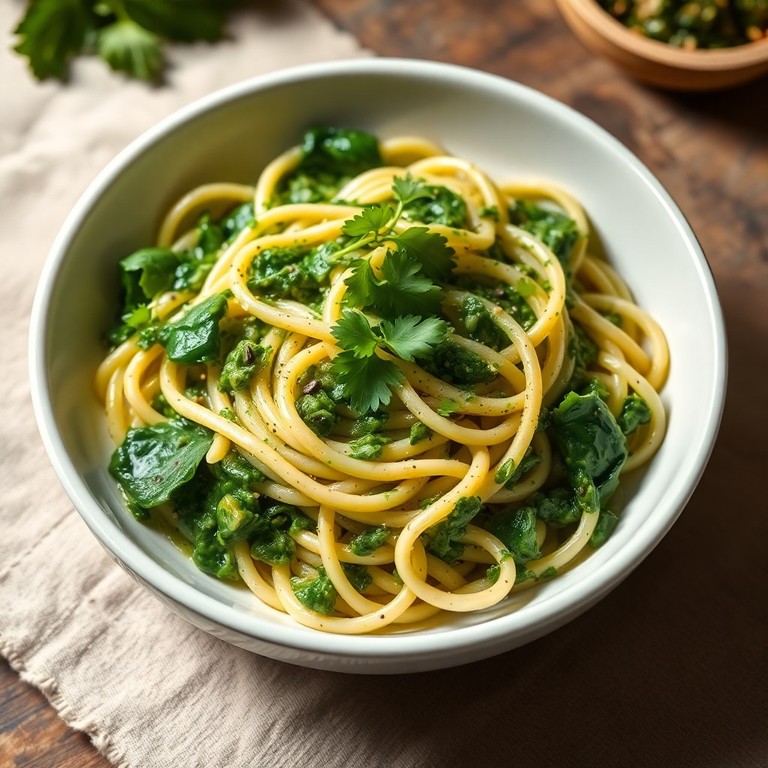 Fideos Cremosos con Espinacas y Hierbas Frescas