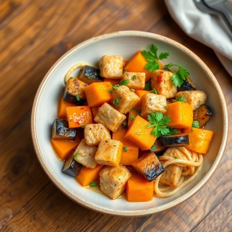 Sauté de Frango com Berinjela e Abóbora ao Estilo Mediterrâneo