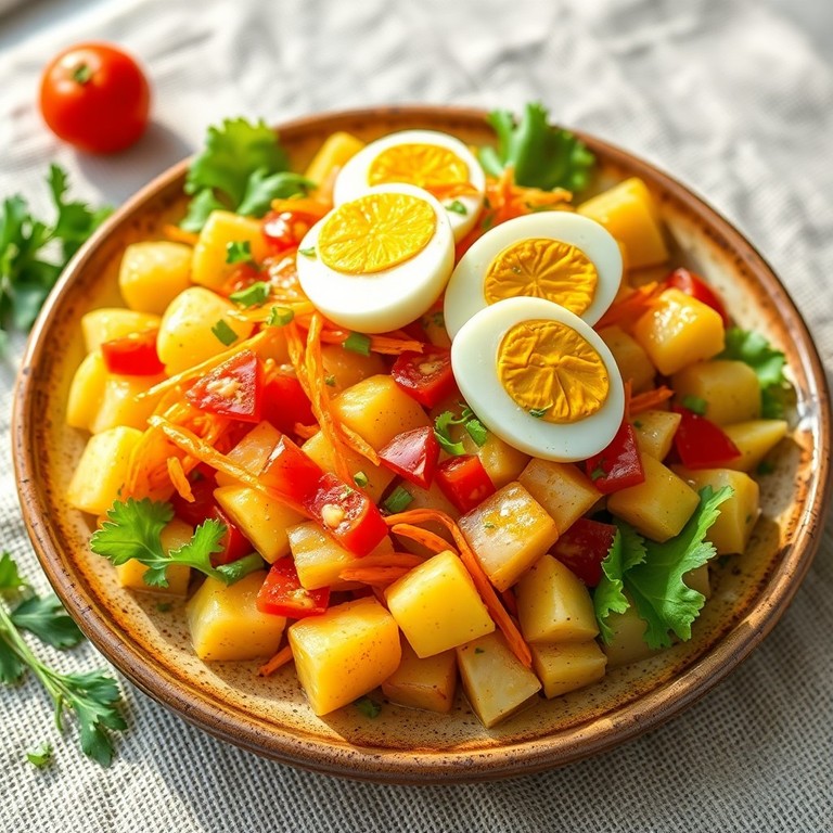 Ensalada templada de papas, zanahorias y huevo duro