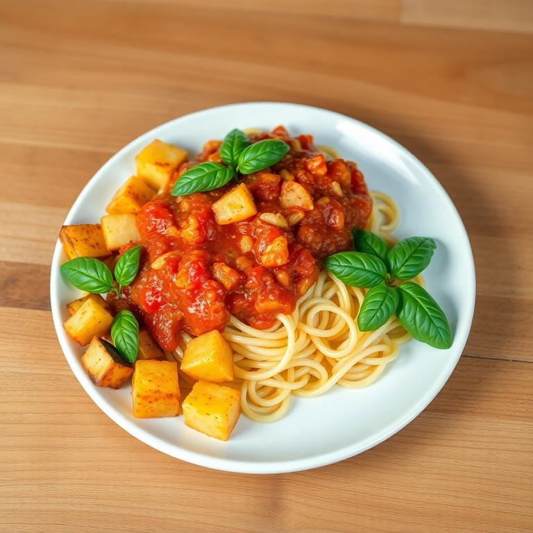 Macarrão ao Molho de Tomate, Batata Assada e Alho