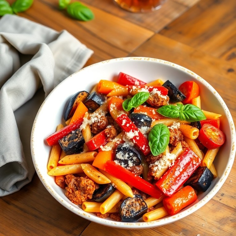 Macarrão ao Estilo Mediterrâneo com Legumes Assados