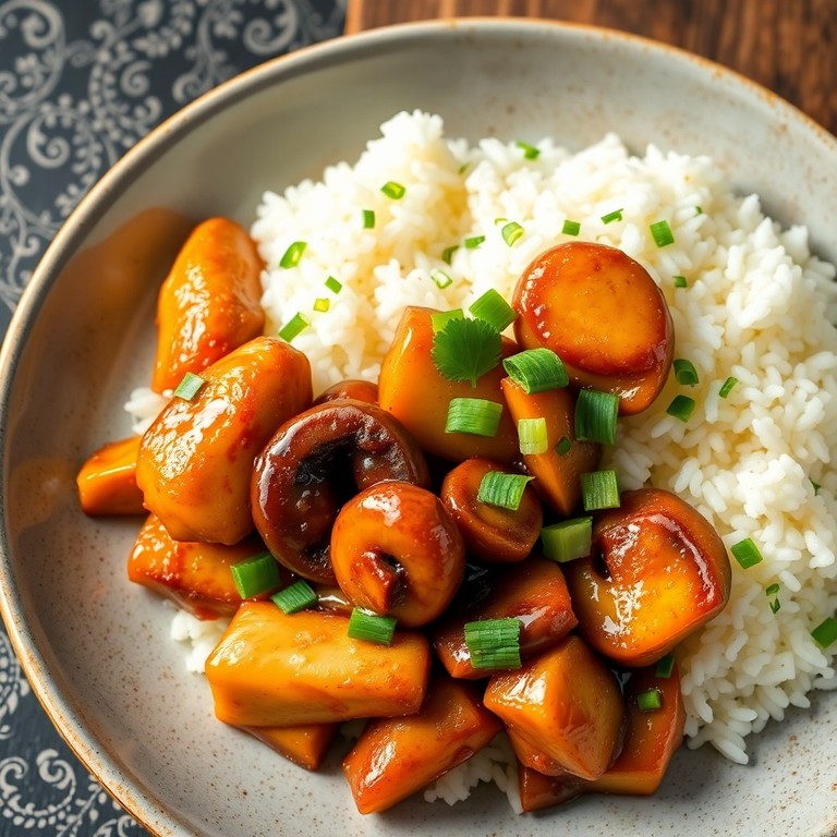 Sauté de poulet aux champignons et riz à la asiatique