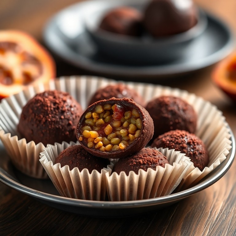 Trufas de Chocolate con Maracuyá y Lentejas al Cacao Amargo