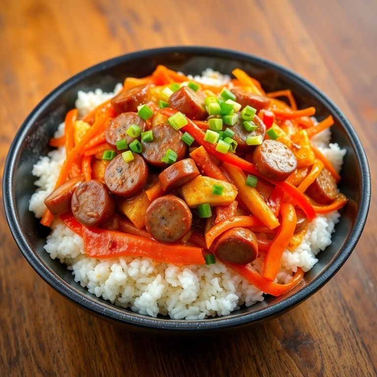 Stir-fry de Linguiça e Ovo com Legumes