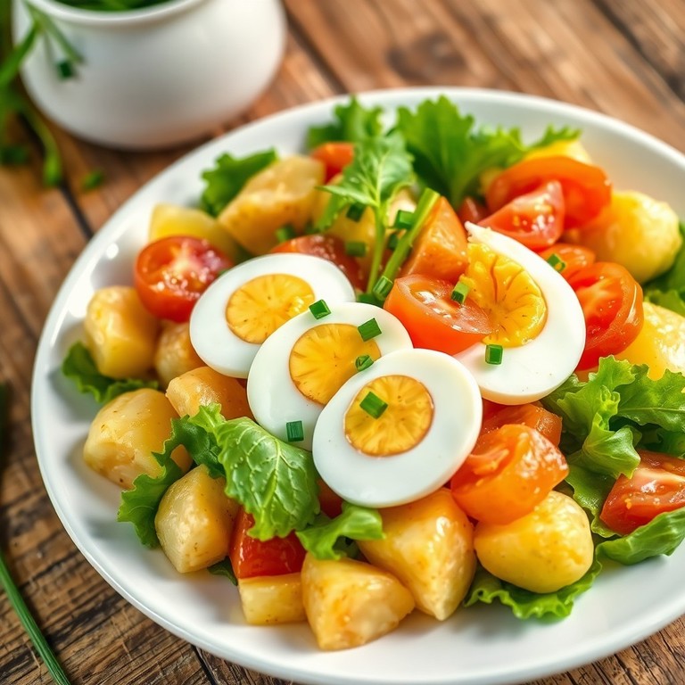 Frischer Kartoffelsalat mit Ei und Tomate