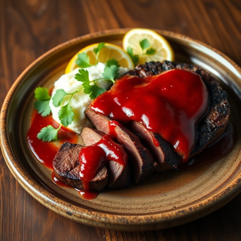 Carne de Res a la Parrilla con Salsa de Flor de Hibisco y Requesón