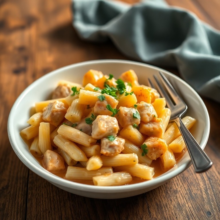 Macarrão ao Molho Cremoso de Frango e Batata
