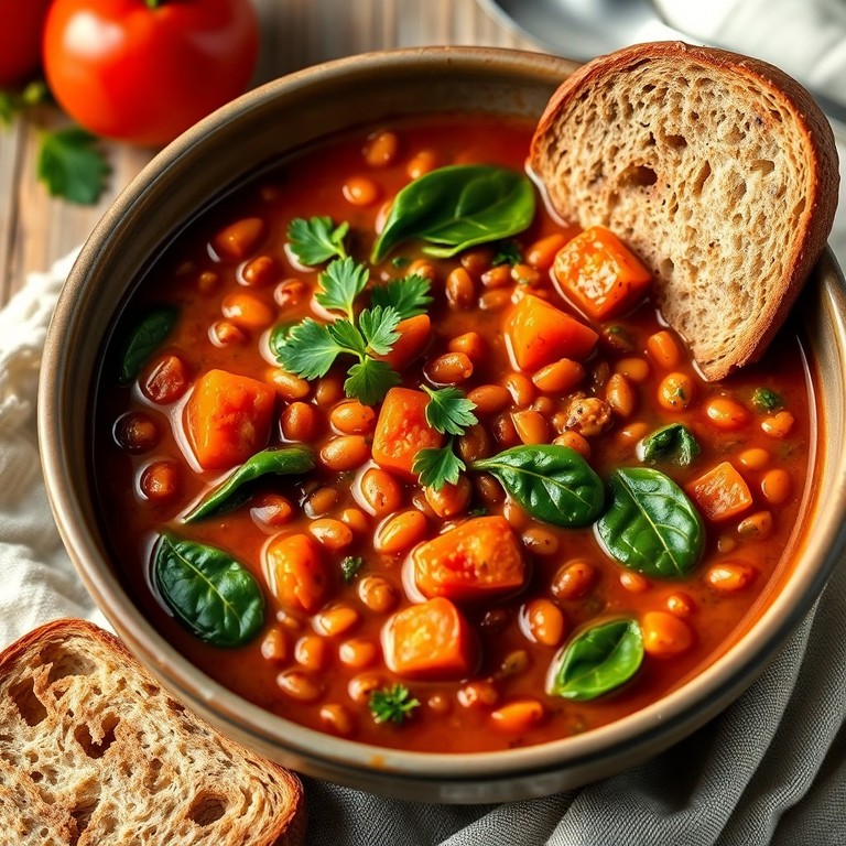 Linsensuppe mit Spinat und Tomaten
