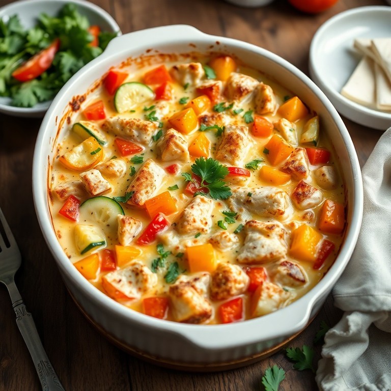 Proteinreicher Hähnchen-Gemüse-Auflauf mit Zucchini und Quark