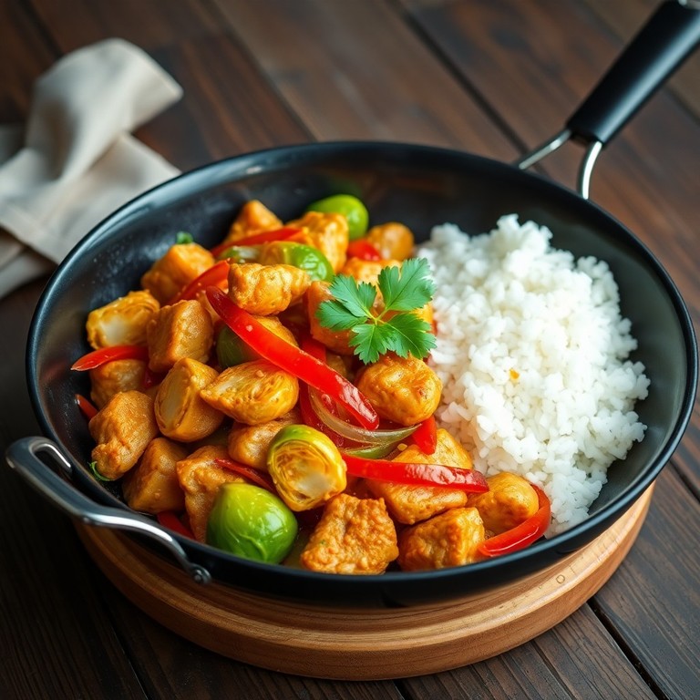 Sauté croustillant de choux de Bruxelles et poulet aux saveurs asiatiques