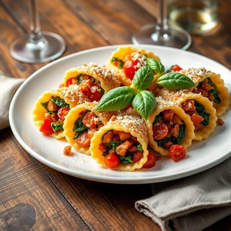 Stuffed Gnachi Pasta with Tomato, Spinach, and Lardons