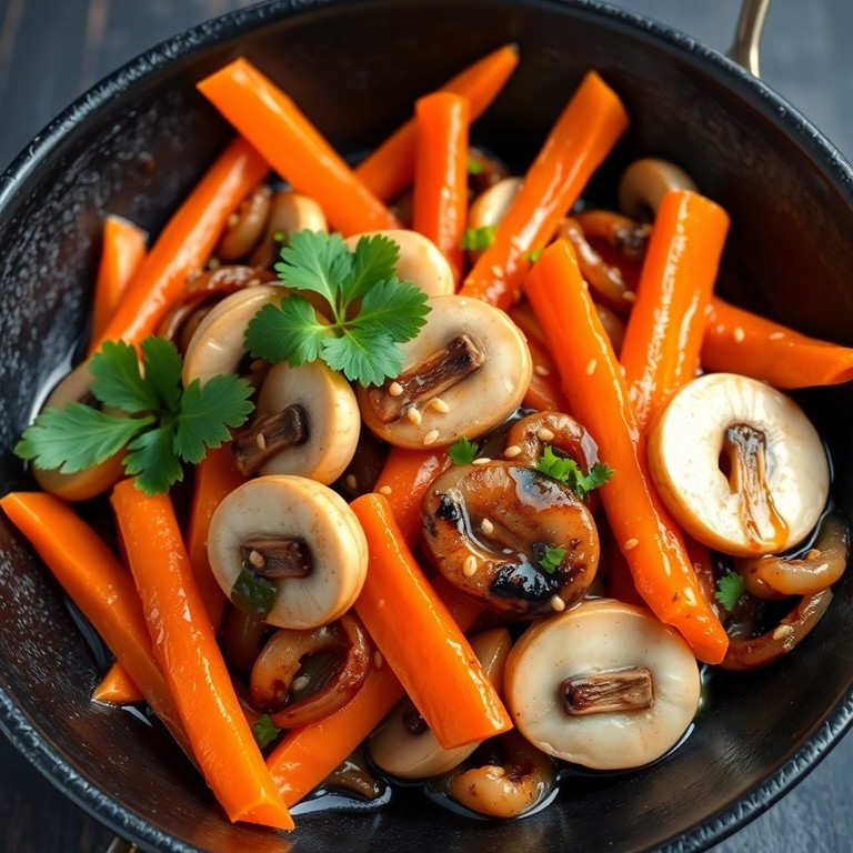 Poêlée Croquante de Carottes, Champignons et Oignons Grelots à la Asiatique