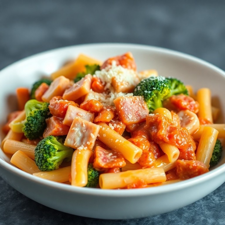 Macarrão Cremoso com Presunto e Brócolis ao Estilo Italiano