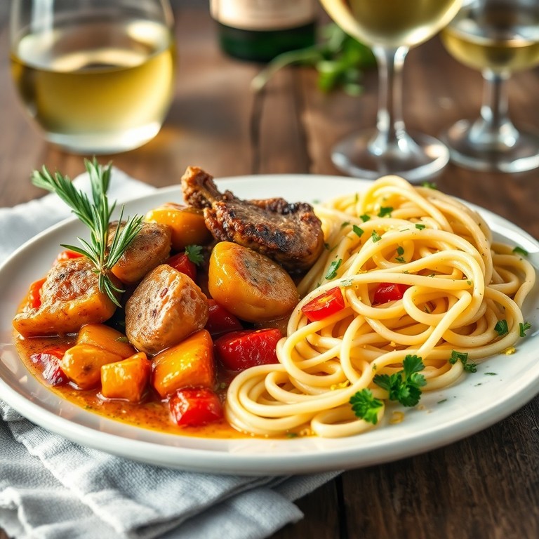 Lapins aux Poivrons et Tagliatelles aux Herbes